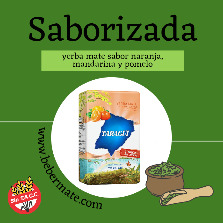 Yerba Mate (Hierba Mate) con palo Taragüi Citricos 500 gr. Infusión típica de países como Argentina, Uruguay y Paraguay. Bebida energética con excelentes propiedades nutricionales. Paquete de 500 gramos.