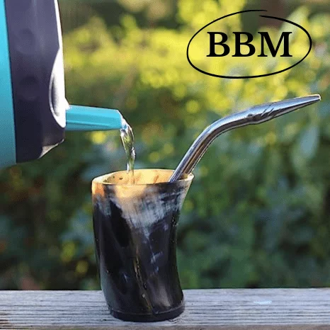 mate de guampa con bombilla pico de loro
